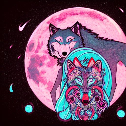 Stable Diffusion prompt: Ozom Apparel logo of a wolf coup...