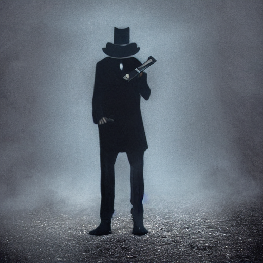 Stable Diffusion prompt: mysterious man in black suit and...