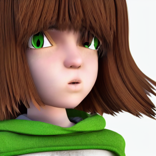 Stable Diffusion prompt: A girl with brown hair and green...