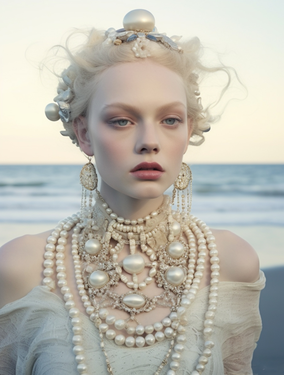 AI generated: Midjourney prompt: a woman standing on top of a beach next to the oce... (Midjourney - Fashion)