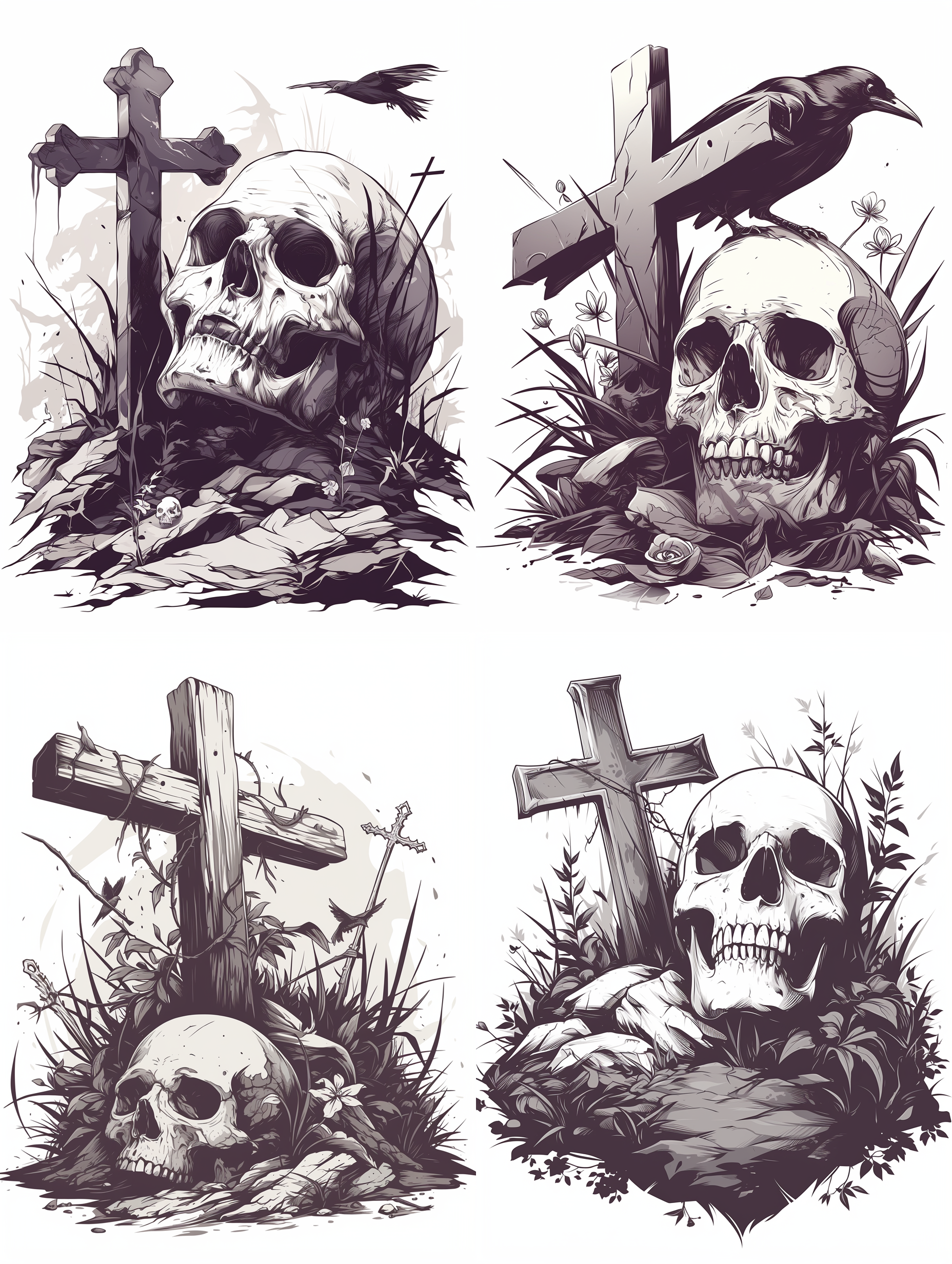 AI generated: Midjourney prompt: A cross is inserted on the ground with a skull nex... (Midjourney - Portraits)