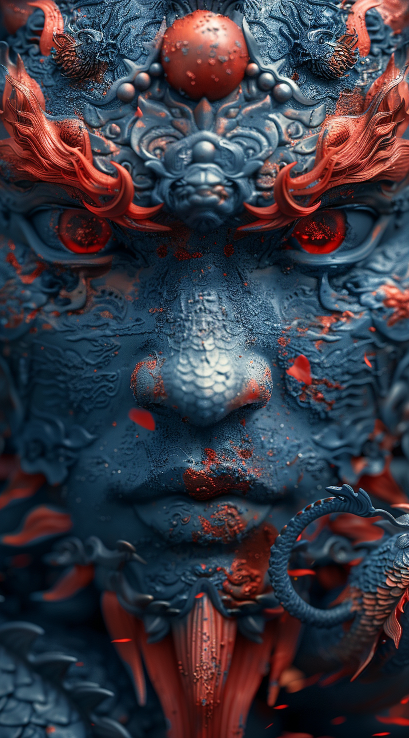 AI generated: Midjourney prompt: face of a man in red on a dark background, in the ... (Midjourney - Character Design)