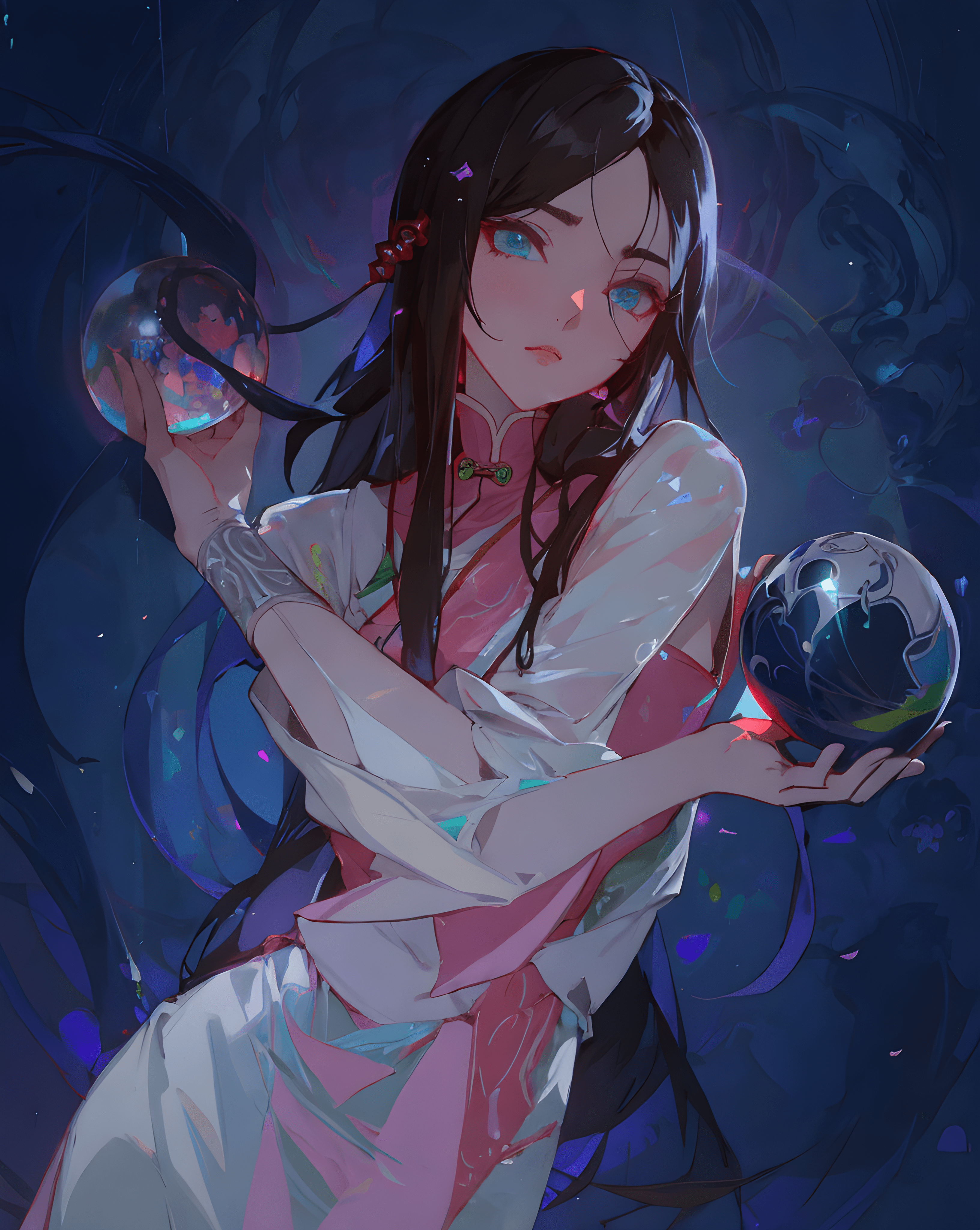 Counterfeit-V2.5 prompt: a painting of a woman holding a crystal ball, cybe... - Counterfeit-V2.5