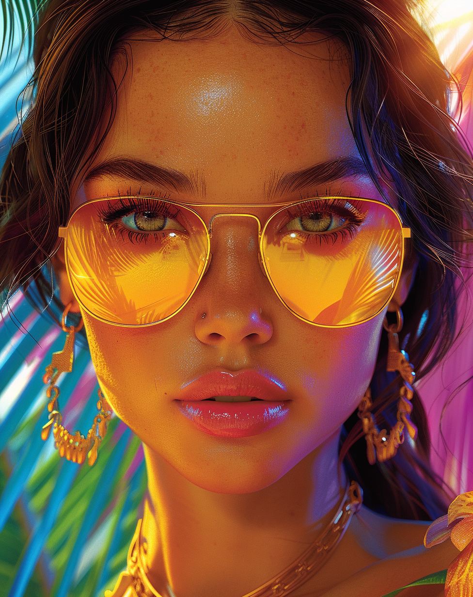 Midjourney prompt: beautiful photo of a woman in sunglasses, in the s... - Midjourney
