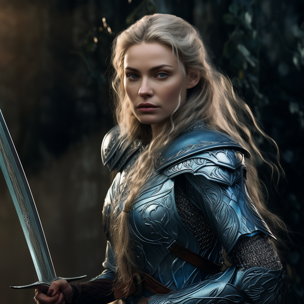 AI generated: Midjourney prompt: A mature female Elf of Lorien who is a handmaiden ... (Midjourney - Portraits)