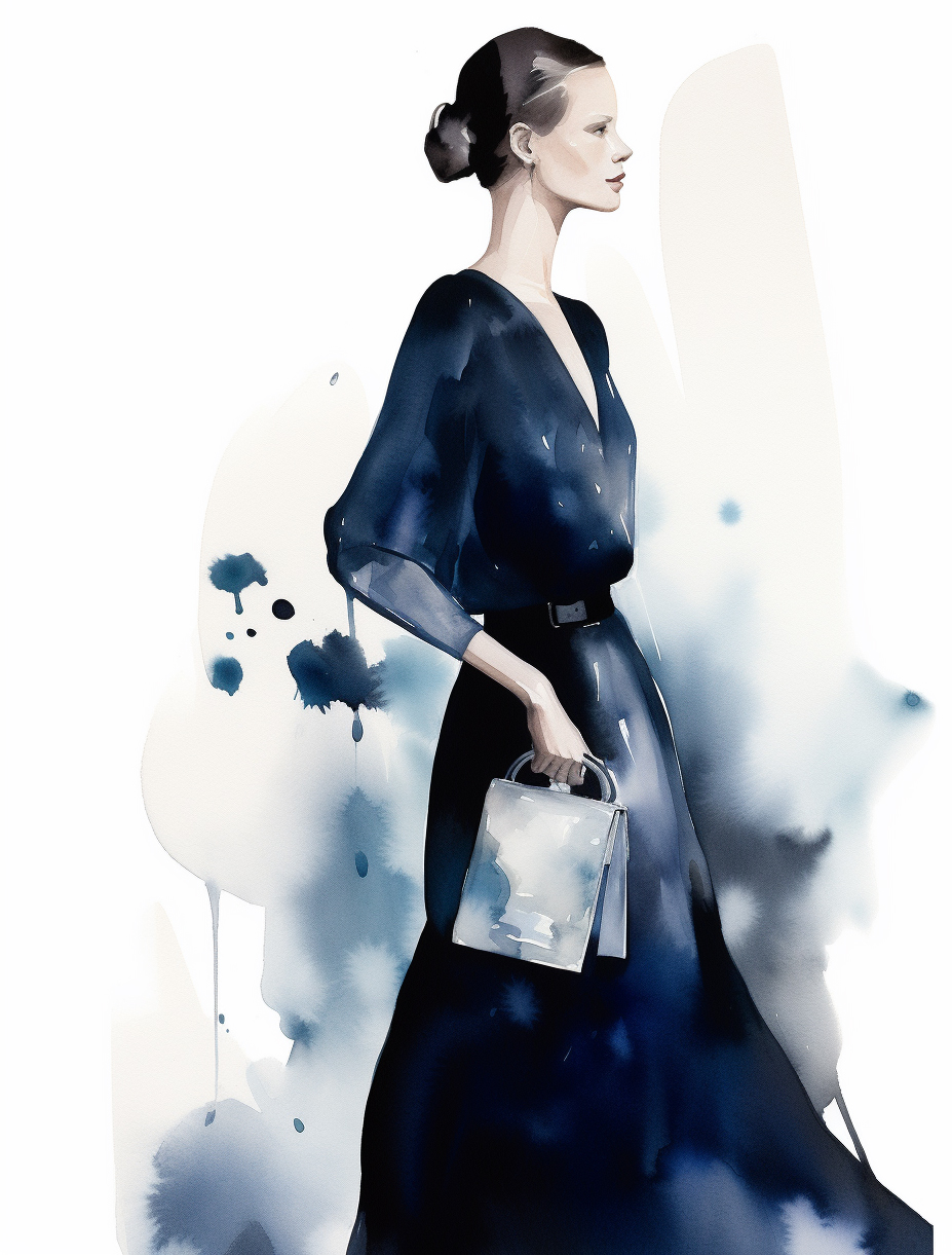 Midjourney prompt: a watercolor painting of a woman holding a purse, ... - Midjourney