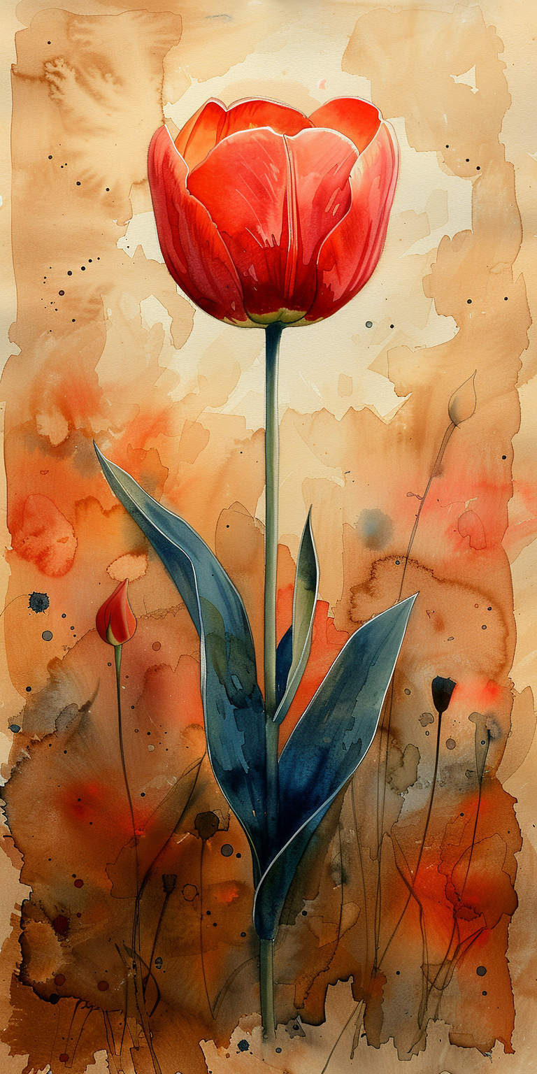 Midjourney prompt: watercolor sketch, red tulip at dawn, in the style... - Midjourney
