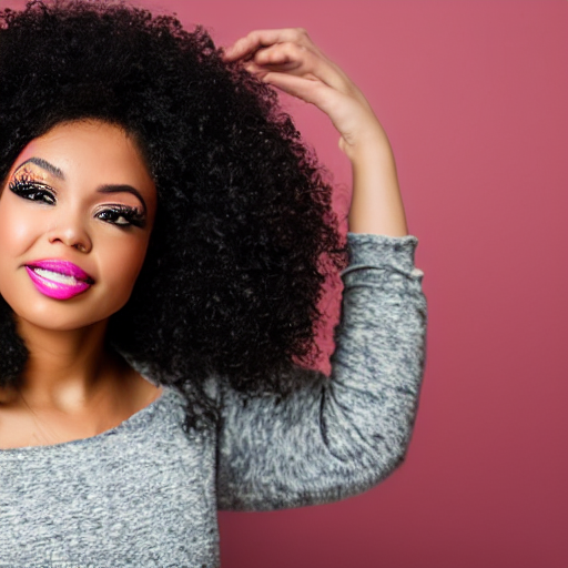 Stable Diffusion prompt: a black woman, pink background,