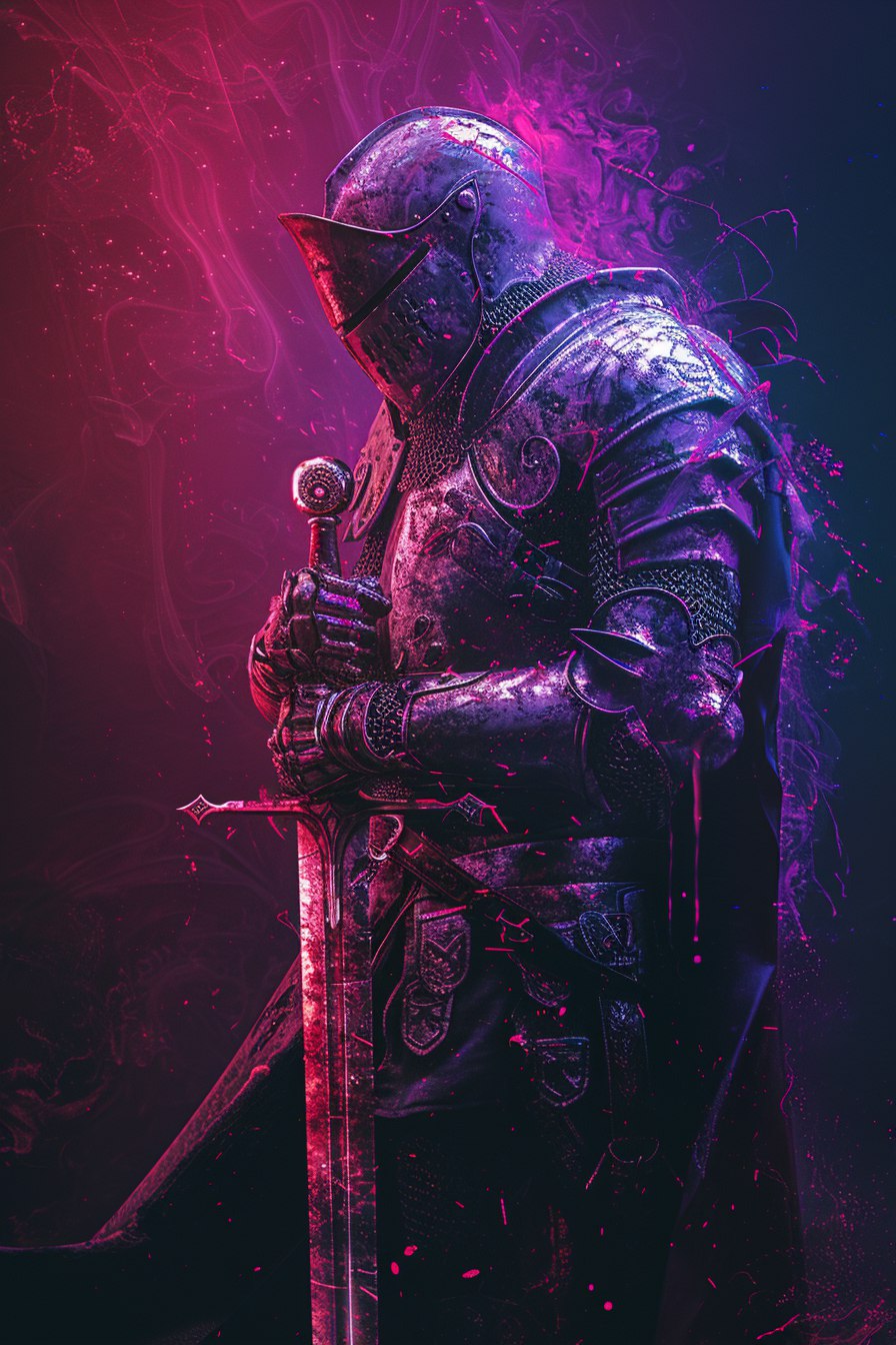 AI generated: Midjourney prompt: a digital art drawing of a medieval knight wieldin... (Midjourney - Portraits)