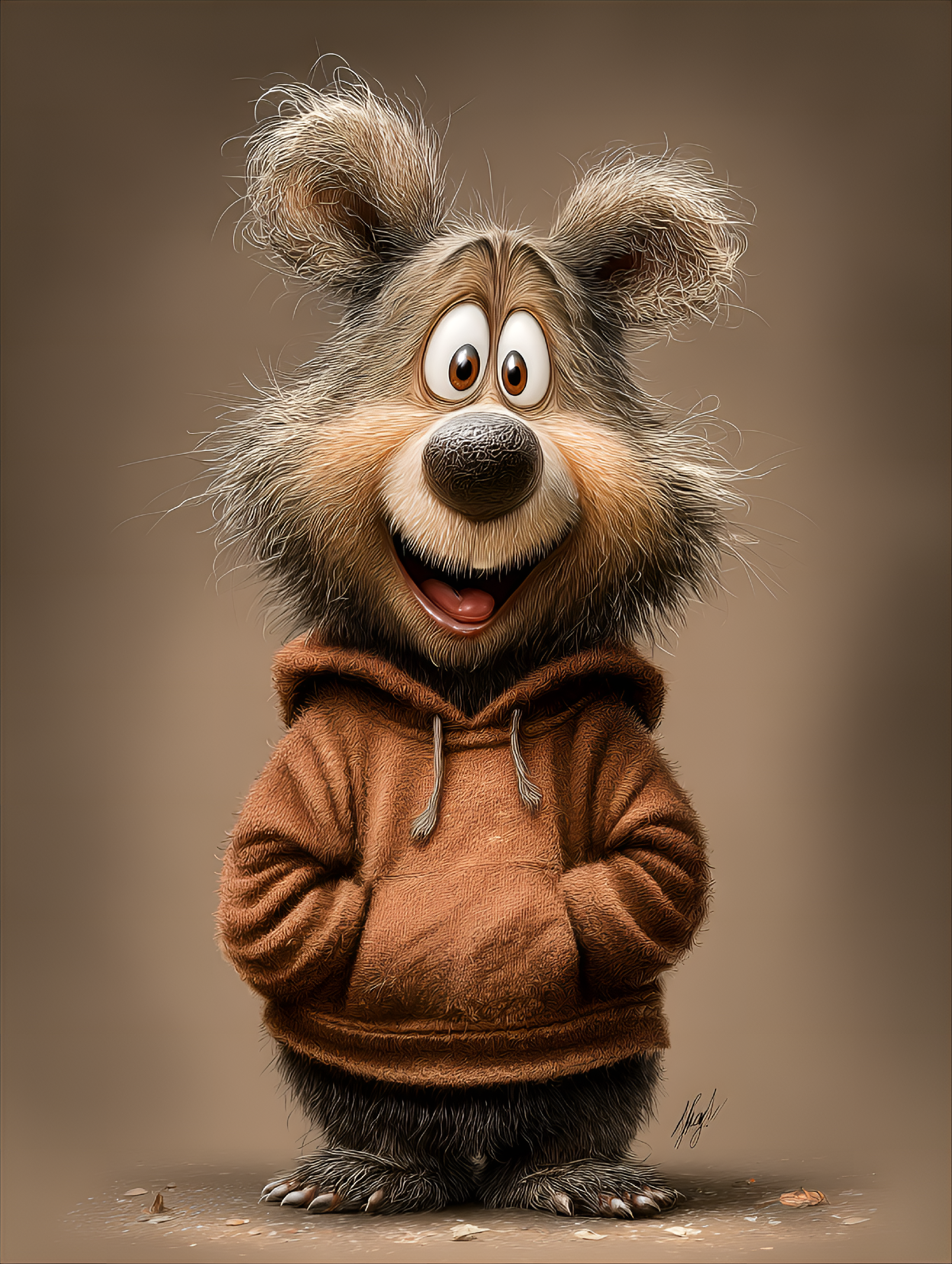 Midjourney prompt: funny caricature, wild bear caricature, young bear... - Midjourney