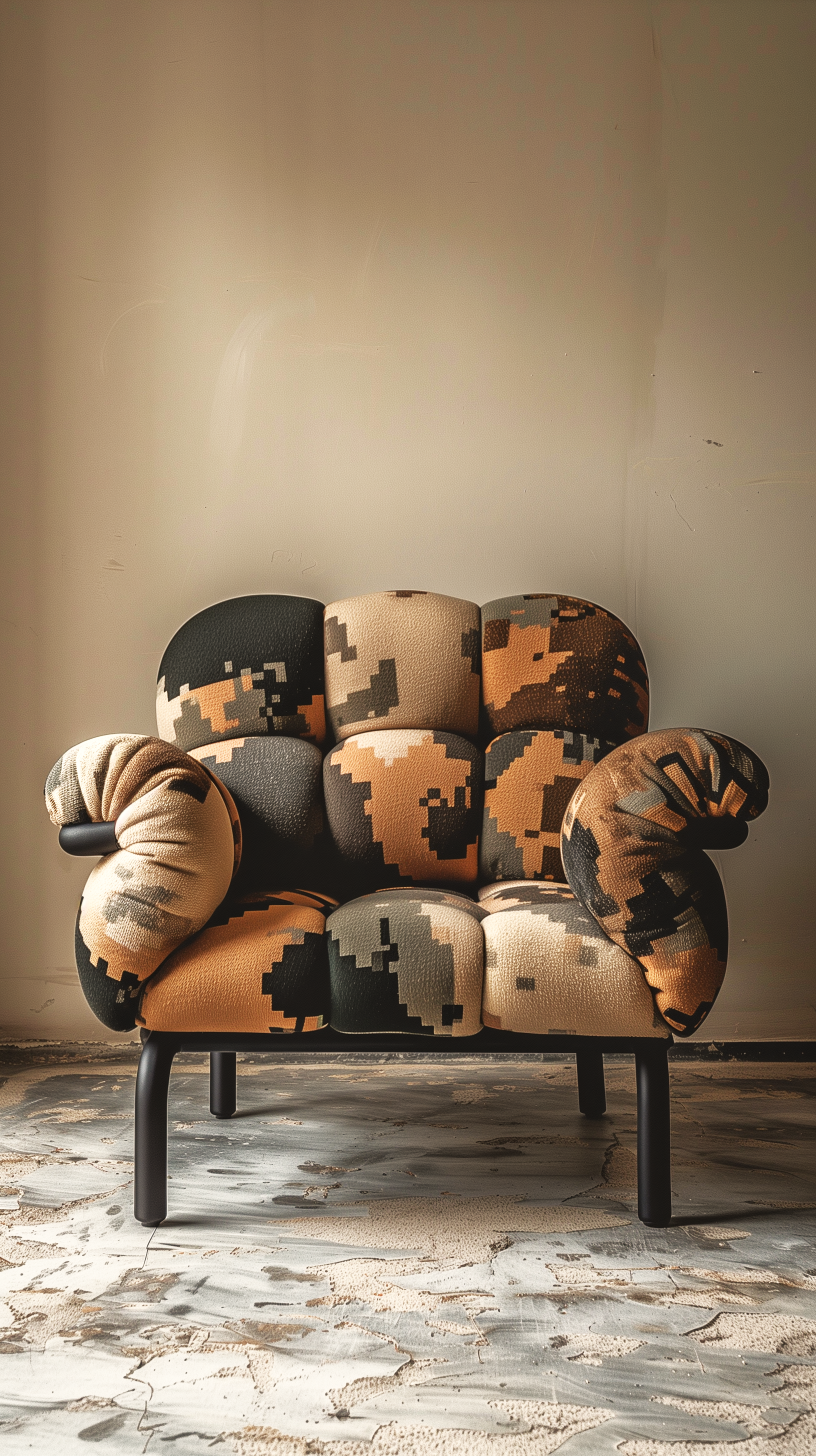 صورة مولدة بالذكاء الاصطناعي: Camouflage couch (نموذج Midjourney - تصوير فوتوغرافي)