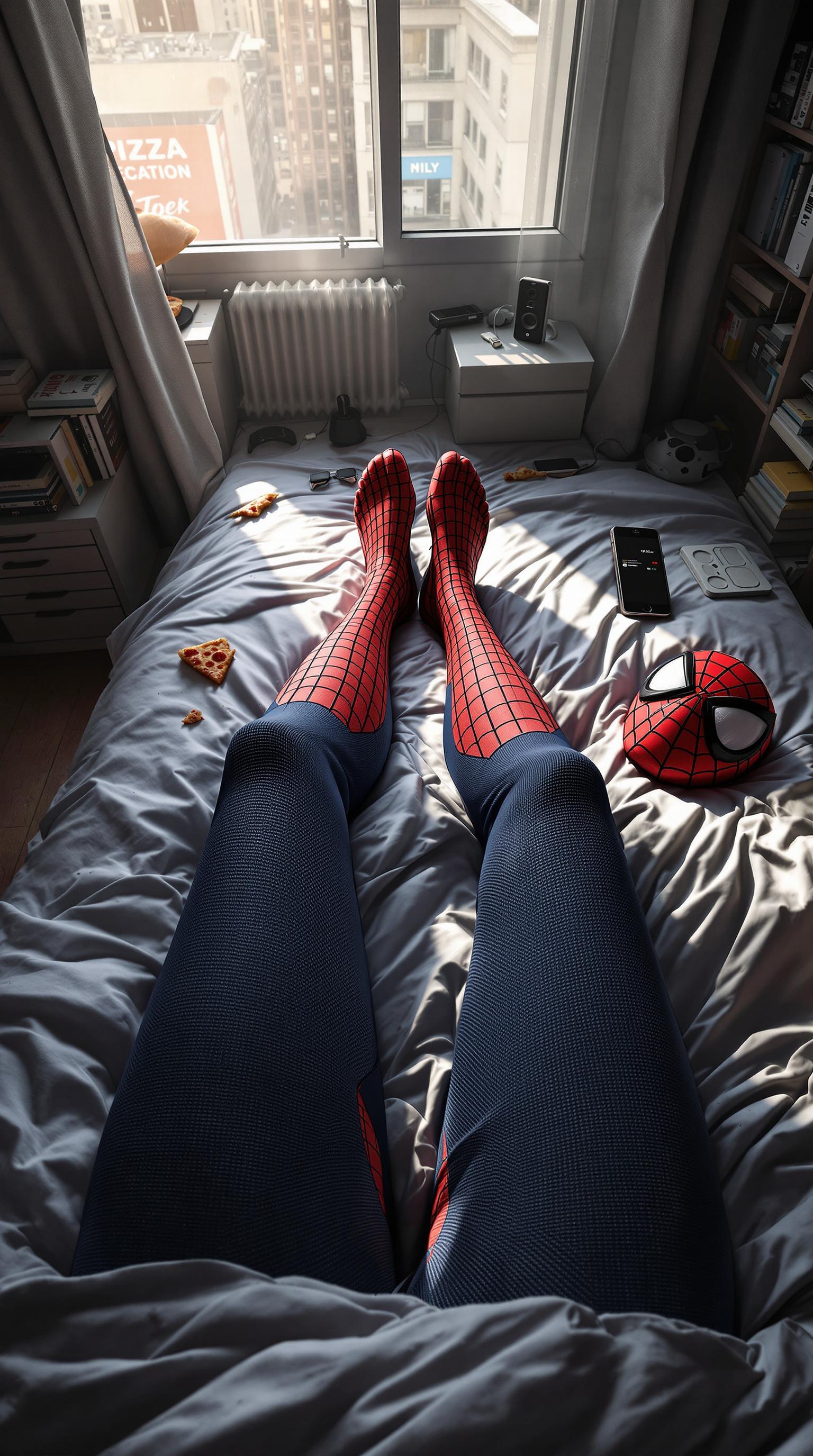 FLUX prompt: "A first-person perspective of Spider-Man waking u... - FLUX