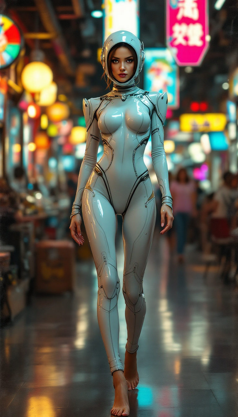 FLUX prompt: Full body view of a Stunning woman in a sleek, cyb... - FLUX