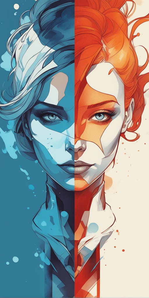 AI generated: DreamShaper prompt: a woman with red hair and blue eyes and a white fa... (DreamShaper - Concept Art)