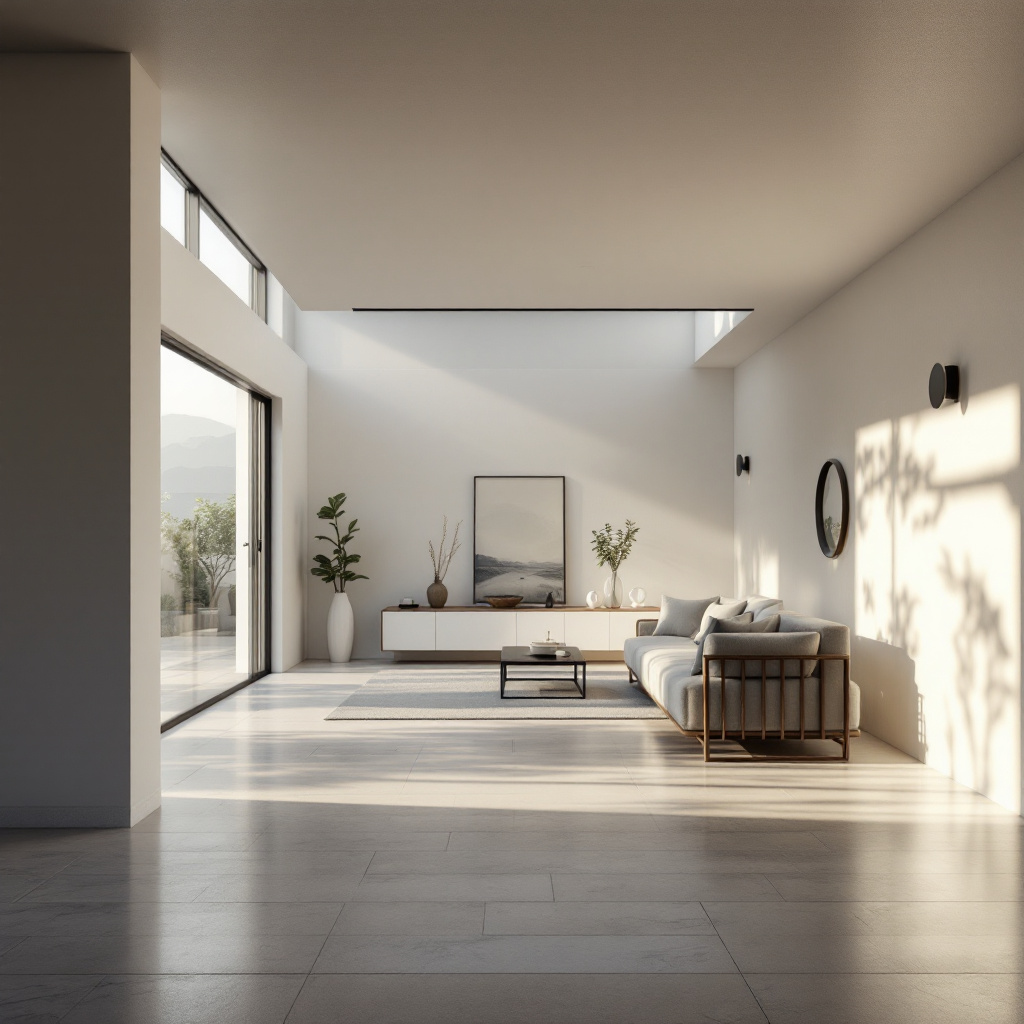 minimalist single family house clear day natural light garden