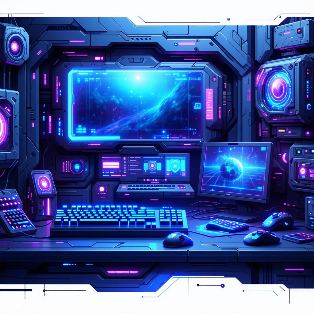 صورة مولدة بالذكاء الاصطناعي: Stable Diffusion prompt: Create a dynamic gaming stream layout with a futur... (نموذج Stable Diffusion - فن مفاهيمي)