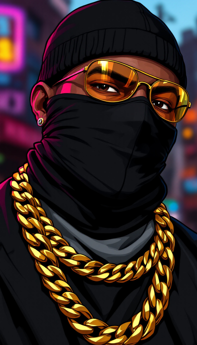 AI generated: FLUX prompt: Illustration cartoon of a black man in a black mas... (FLUX - Portraits)