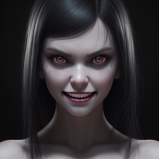 DreamShaper prompt: beautiful girl, an evil grin on her f...