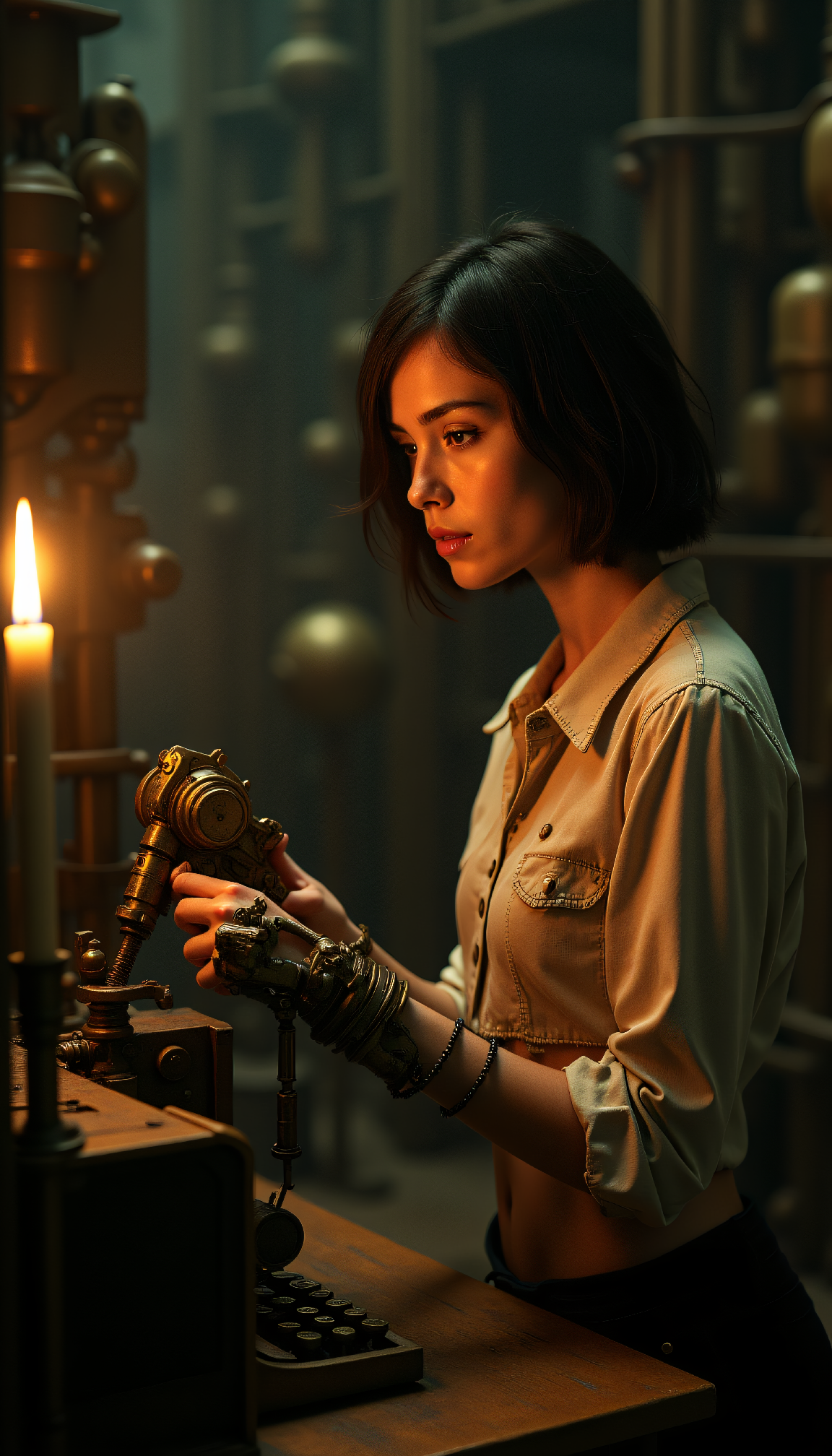 AI generated: FLUX prompt: dystopian style Fit young woman with disheveled sh... (FLUX - Portraits)
