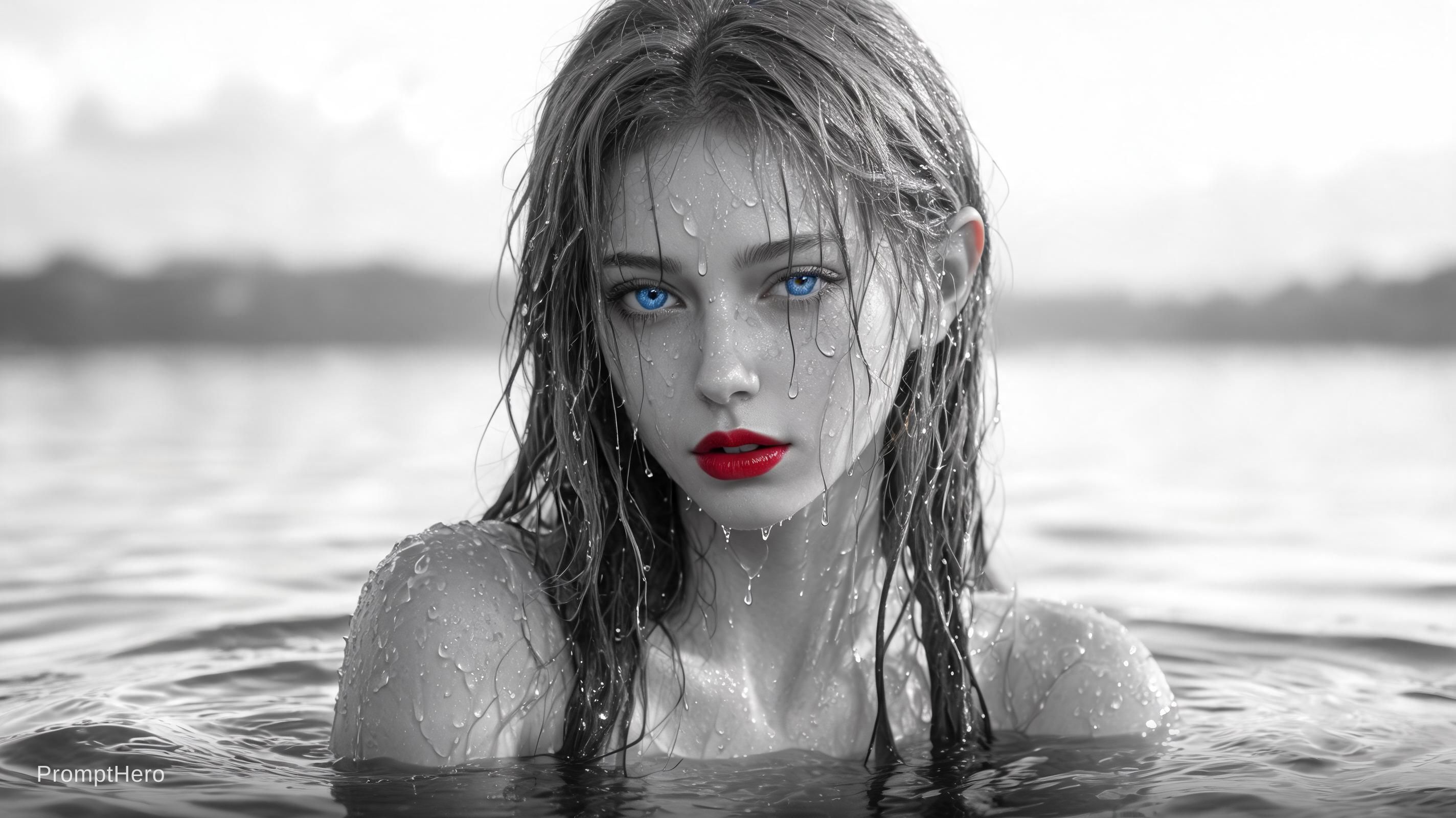 Seedream 5 prompt: photo of a woman in the water, black and white wit... - Seedream 5