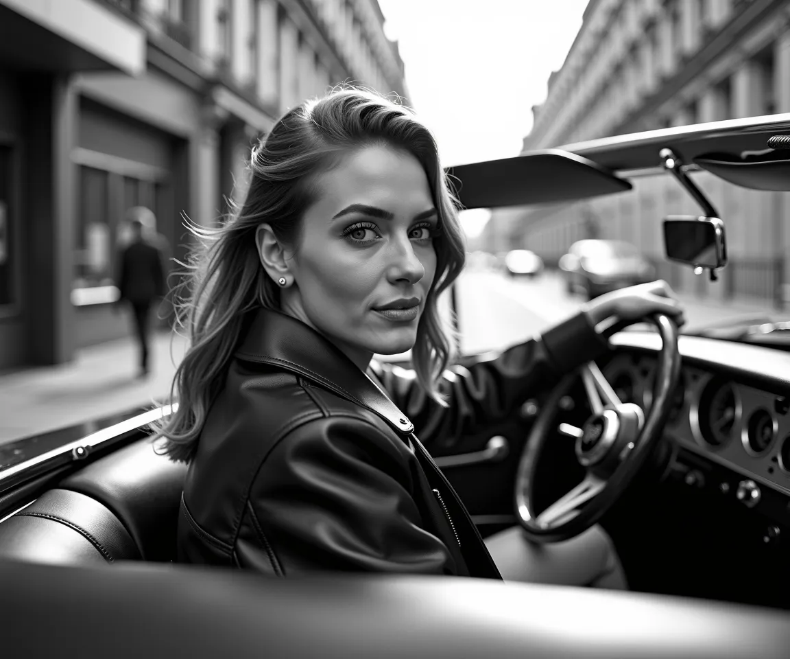 FLUX prompt: Black and white street photography of an attractiv... - FLUX