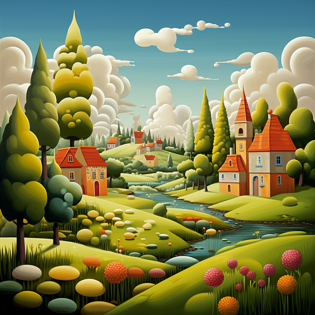 AI generated: Midjourney prompt: Fantasy Country Houses on a grassy edge of forest,... (Midjourney - Concept Art)