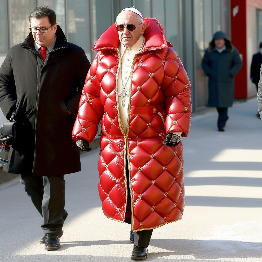 AI generated: The Pope wearing a puffy jacket (Midjourney - Photography)