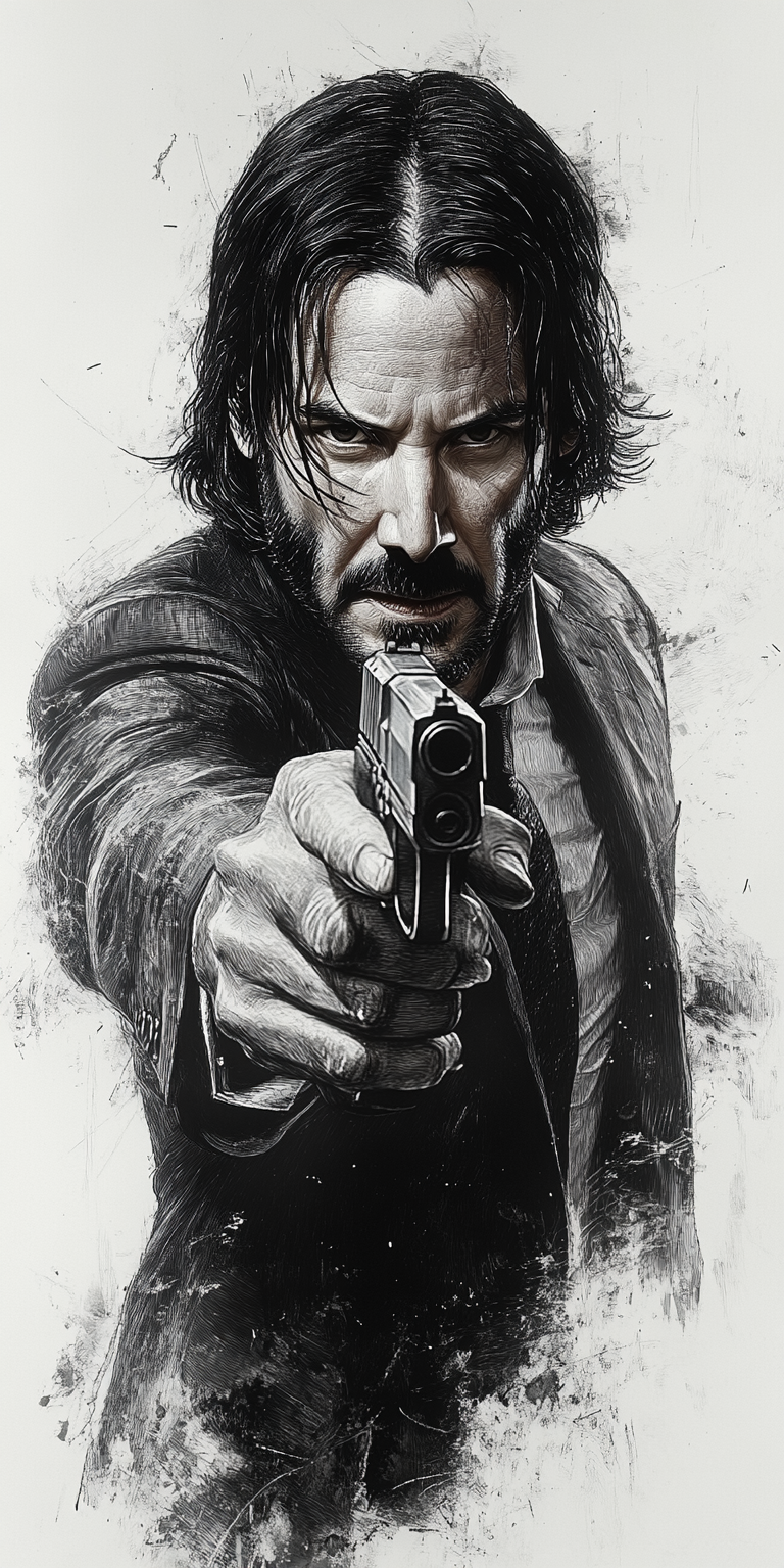 AI generated: Midjourney prompt: Keanu Reeves as John Wick in the style of a pencil... (Midjourney - Portraits)