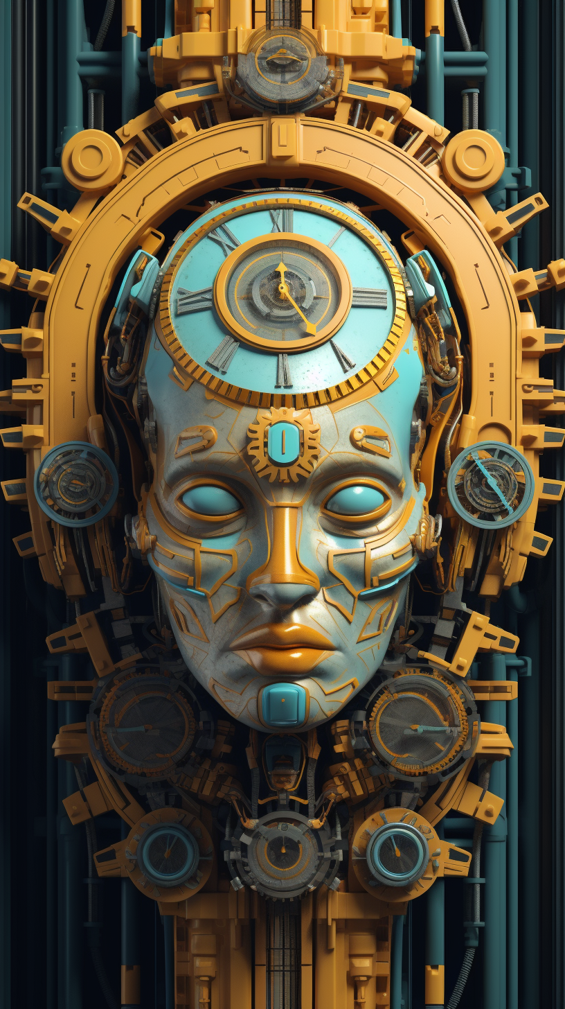 AI generated: Midjourney prompt: an illustration of a head and a clock on top of it... (Midjourney - Concept Art)