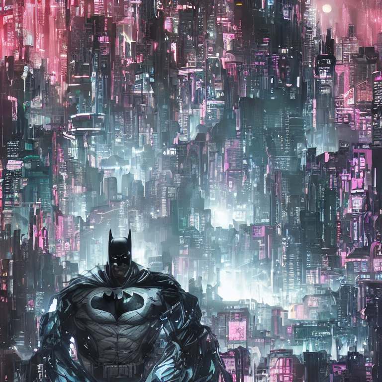 Stable Diffusion prompt: batman in cyberpunk world, unreall