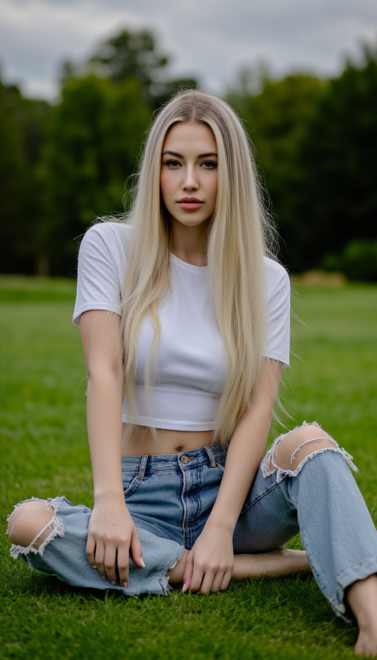 FLUX prompt: A beautiful European woman sits effortlessly on th... - FLUX