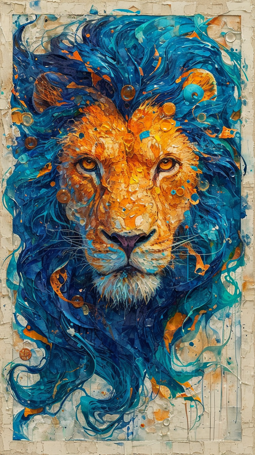 AI generated: Midjourney prompt: lion painted in blue and green, in the style of wh... (Midjourney - Concept Art)