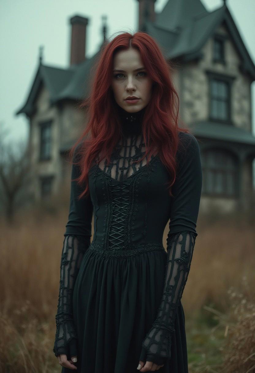 FLUX prompt: cinematic photo woman with dark auburn hair, red h... - FLUX