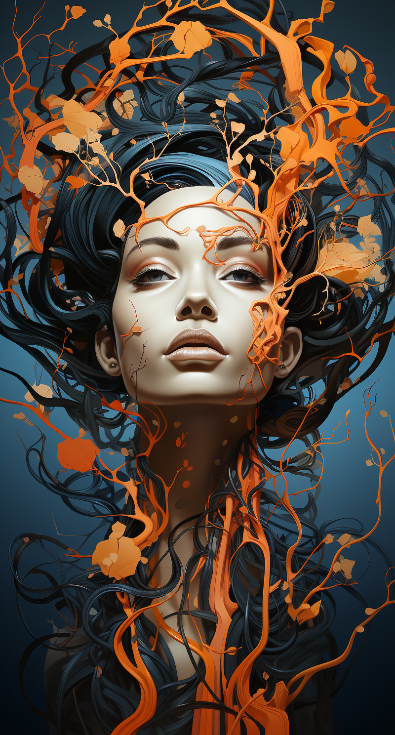 AI generated: Midjourney prompt: a colorful digital artwork of a woman's head and b... (Midjourney - Concept Art)