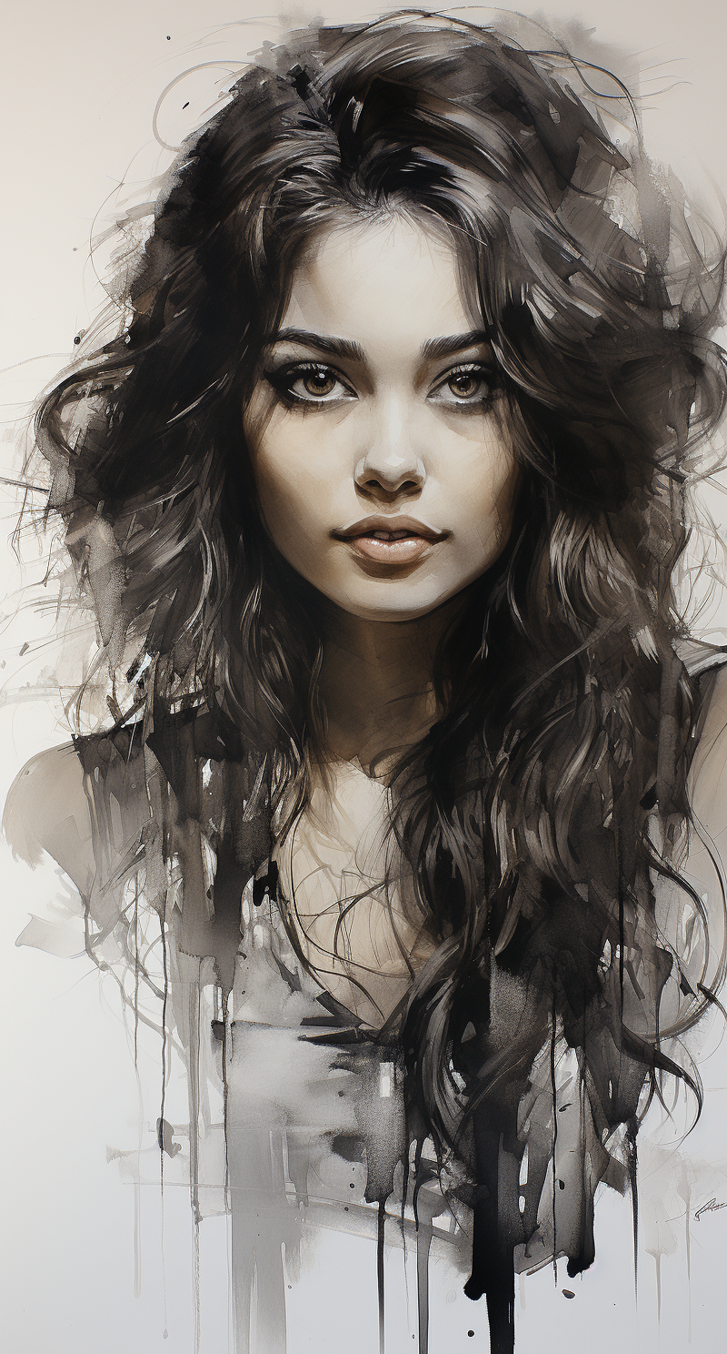 AI generated: Midjourney prompt: an image of a girl with long hair, in the style of... (Midjourney - Portraits)