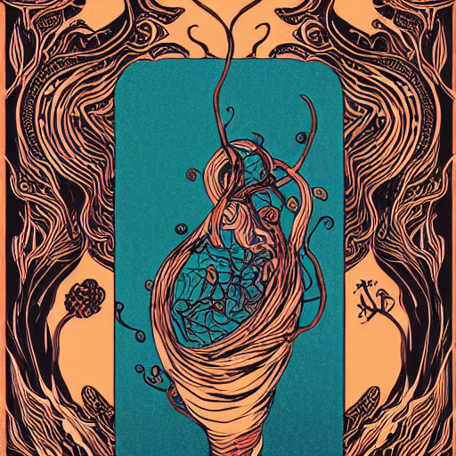 Stable Diffusion prompt: dark teal and red ink with intri...