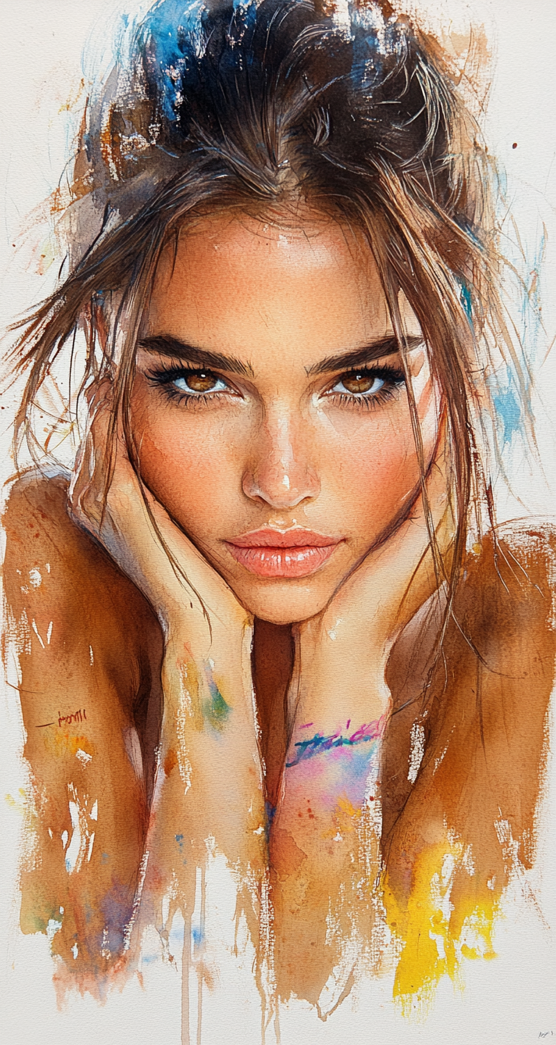 AI generated: Midjourney prompt: a painting of a brown-haired woman, brown eyes, de... (Midjourney - Portraits)