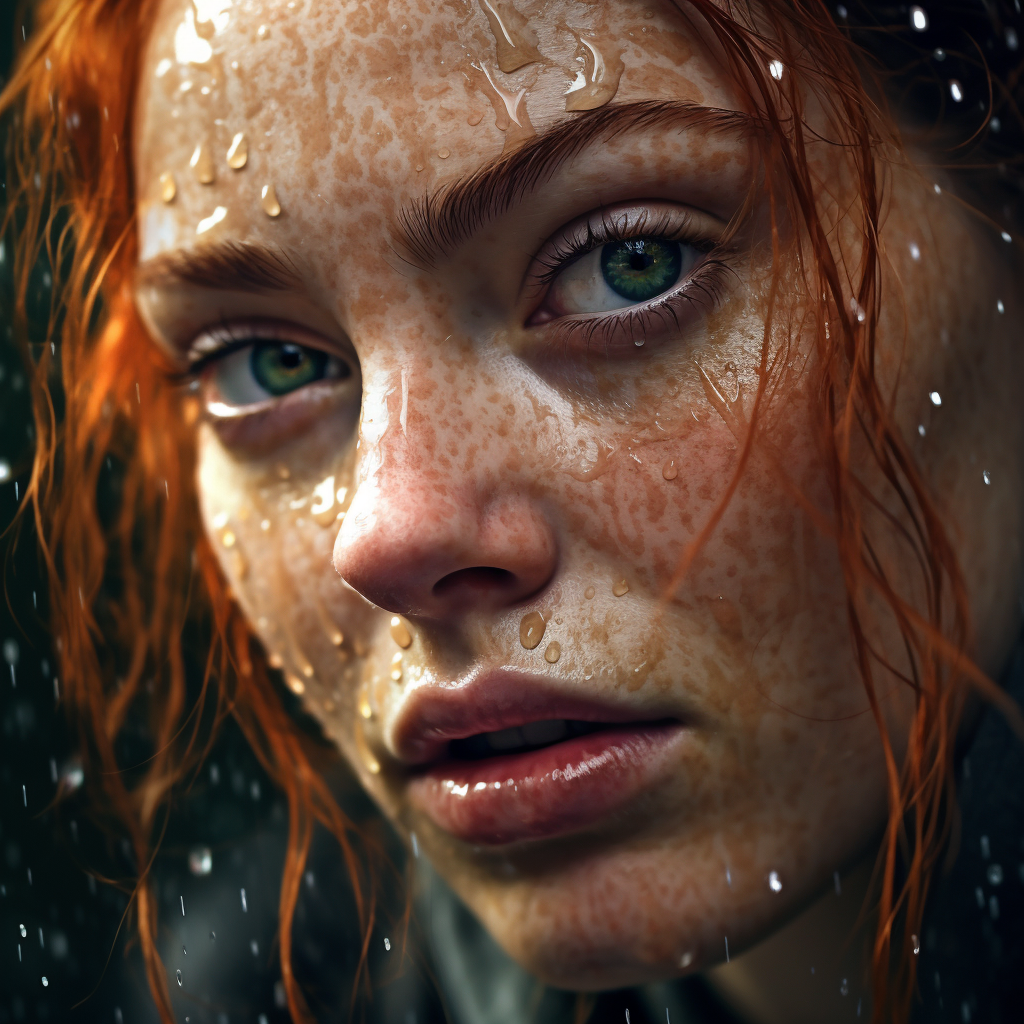Midjourney prompt: **A Portrait of a womans face, water droplets on s... - Midjourney