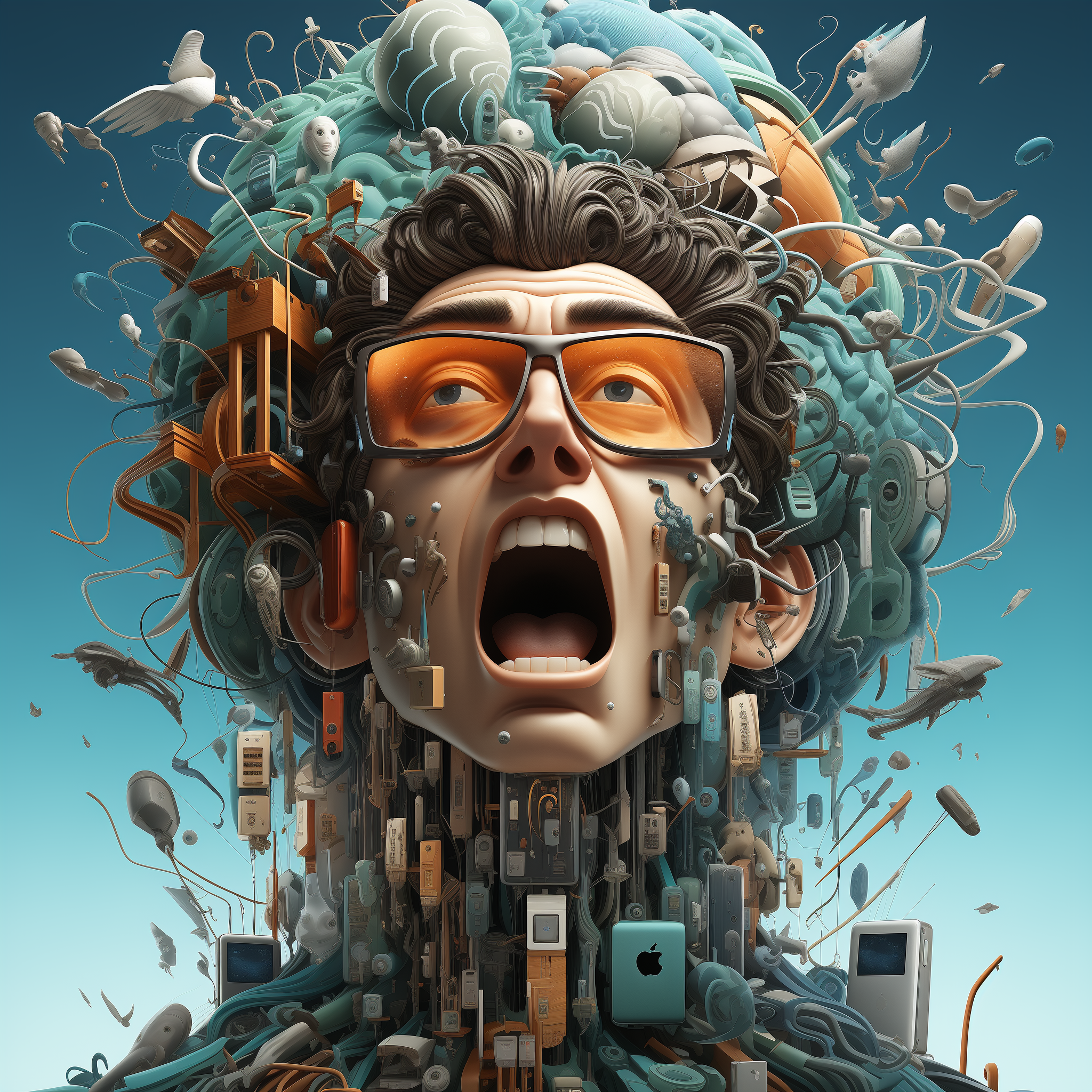 AI generated: Midjourney prompt: man with a Futuristic iPhone fused to his brain, f... (Midjourney - Concept Art)