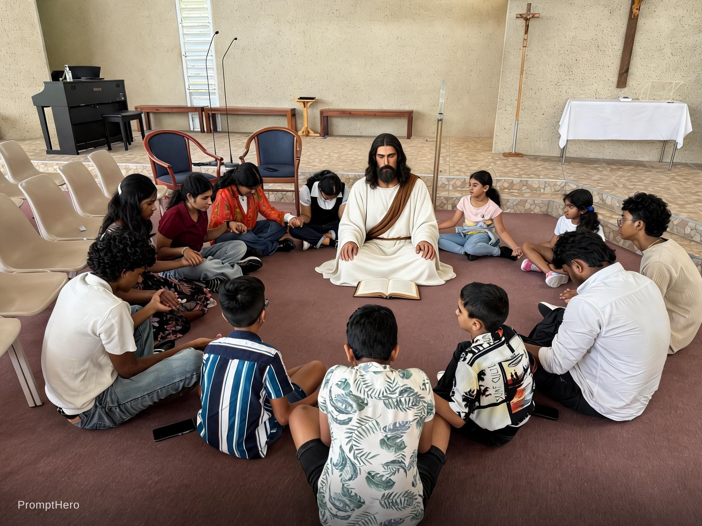 AI generated: Seedream 5 prompt: Jesus teaches the kids (Seedream 5 - Concept Art)