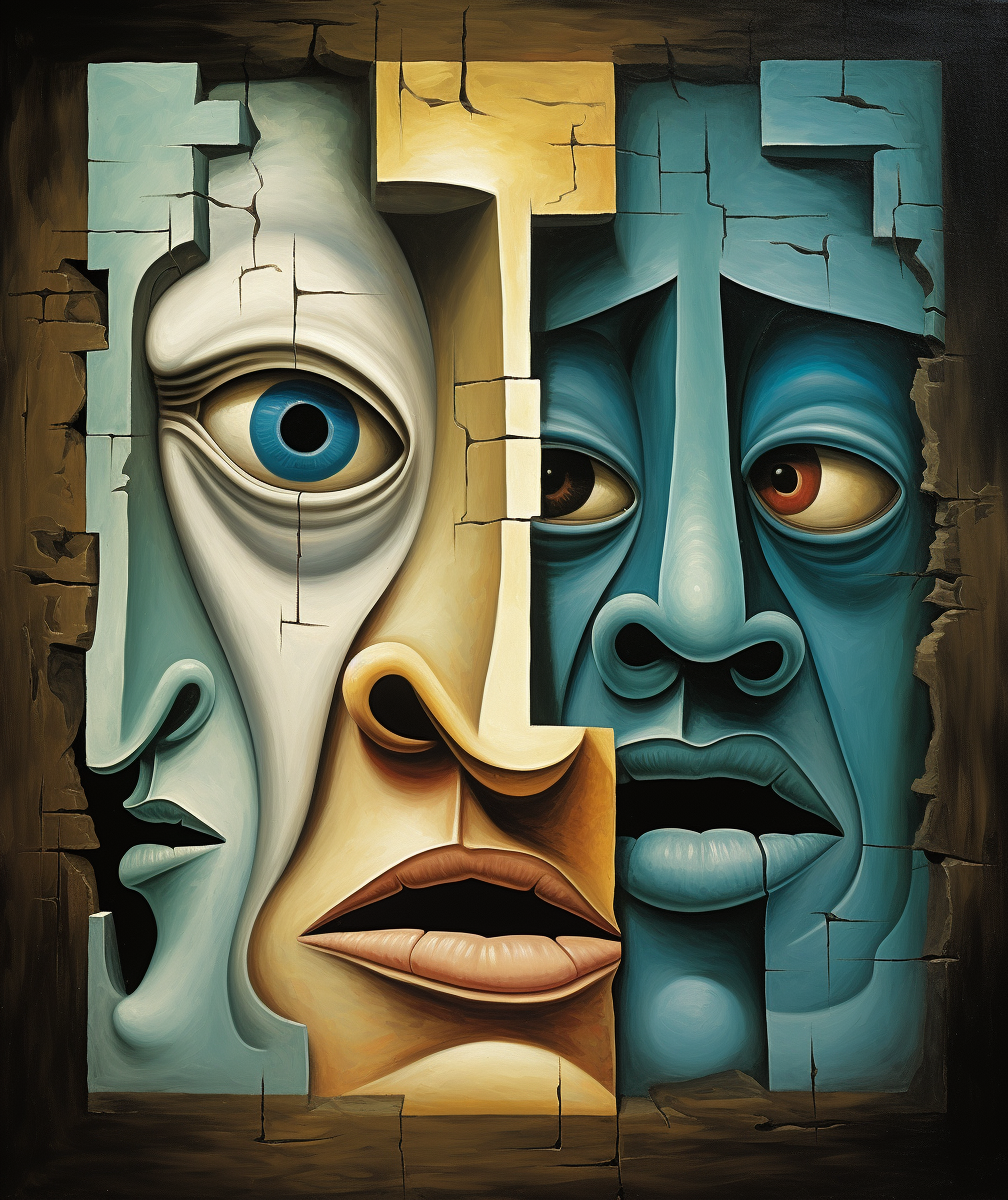AI generated: Midjourney prompt: Pablo Picasso's painting depicting three faces ins... (Midjourney - Concept Art)