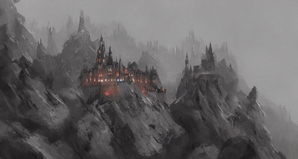 Stable Diffusion prompt: castle on a misty mountain by S...
