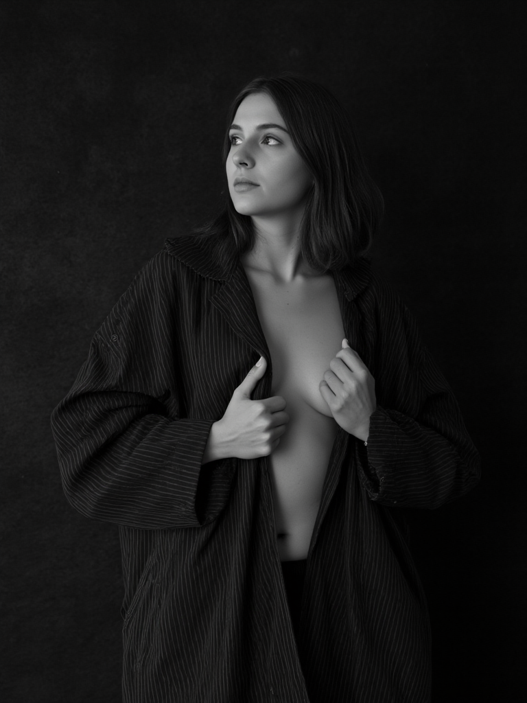 AI generated: FLUX prompt: A monochrome fine art portrait of a confident woma... (FLUX - Photography)
