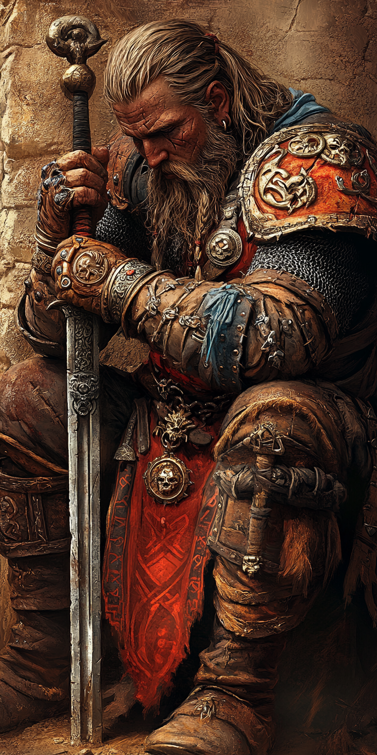 Midjourney prompt: World of Warcraft illustration of a large viking c... - Midjourney