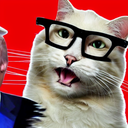 Stable Diffusion prompt: a cat in glasses chases Donald T...