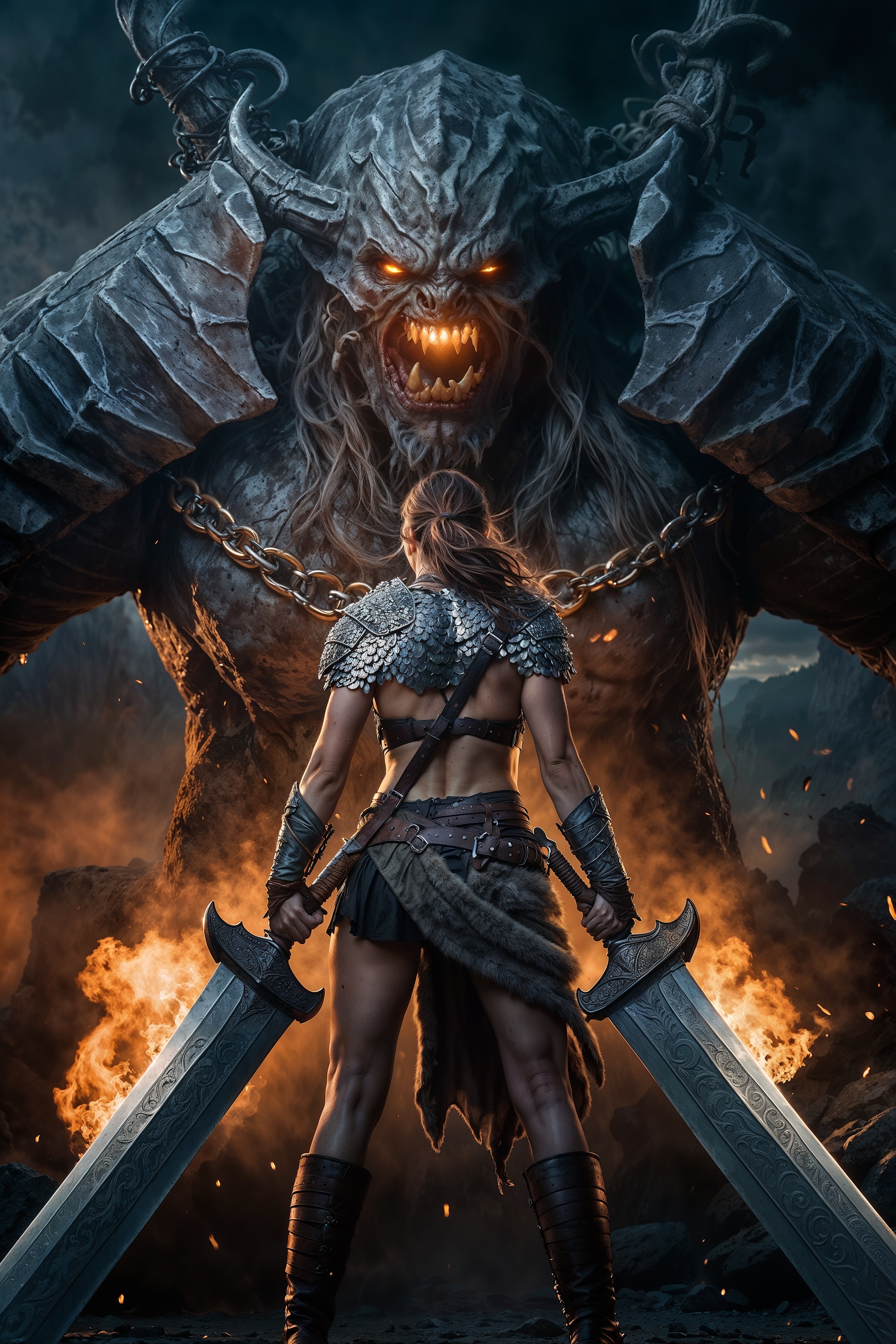 AI generated: The barbarian facing the final boss (SD XL - Character Design)