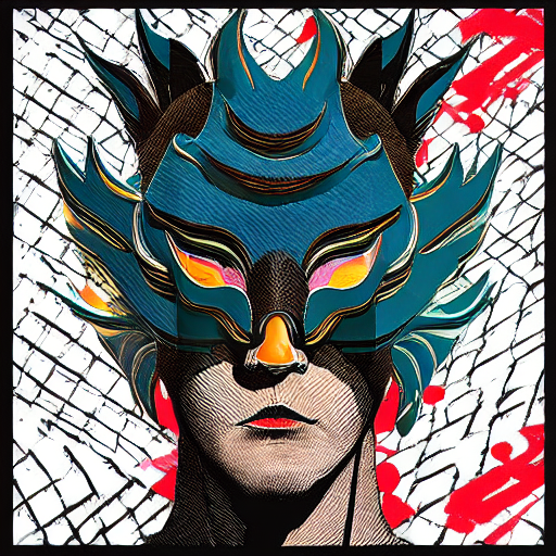 Stable Diffusion prompt: dragon mask, japanese, pop art,
