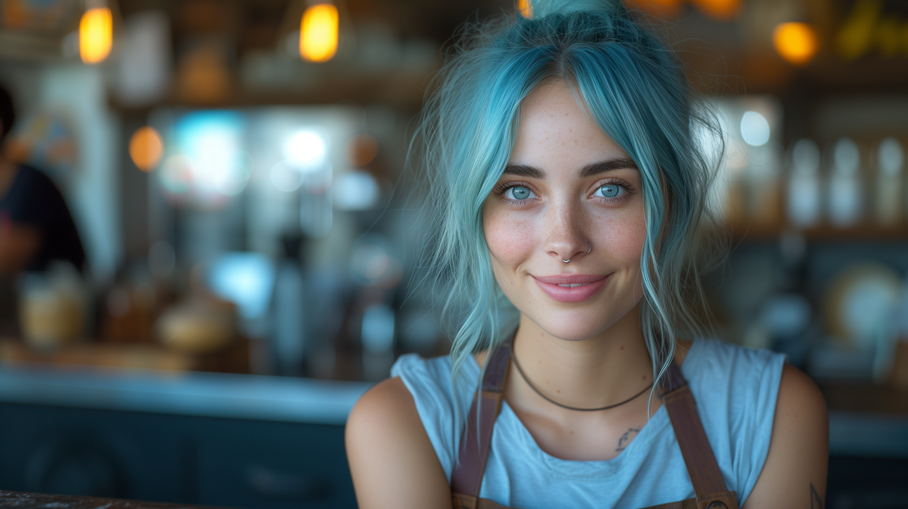 AI generated: Midjourney prompt: a blue haired girl, in her 30s, professional outlo... (Midjourney - Photography)