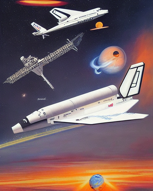 Stable Diffusion prompt: a painting of a space shuttle an...