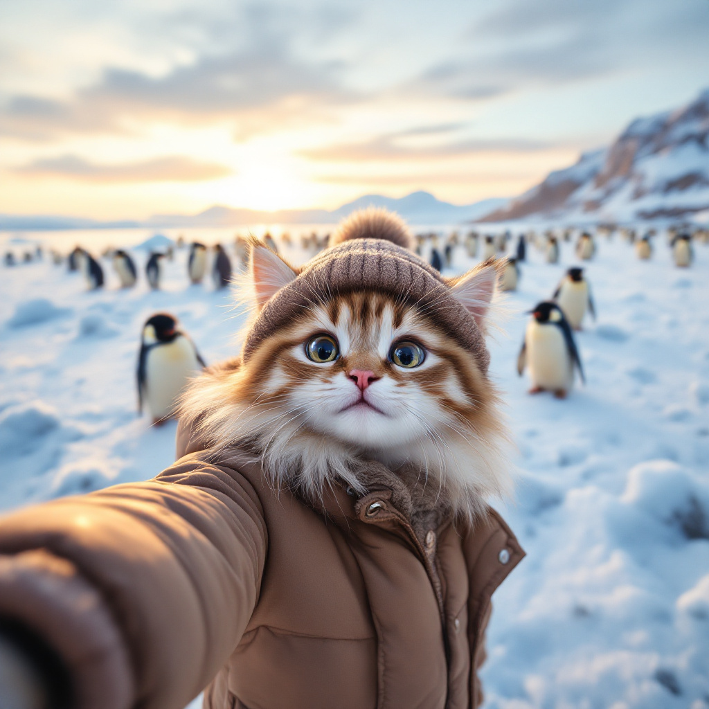 FLUX prompt: In the snow, there is an ice field with many pengu... - FLUX